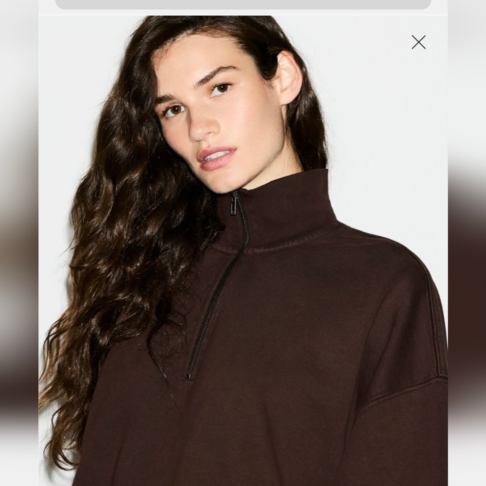 SKIMS Boyfriend Slouchy Fleece Half Zip Pullover Size:Medium Expresso